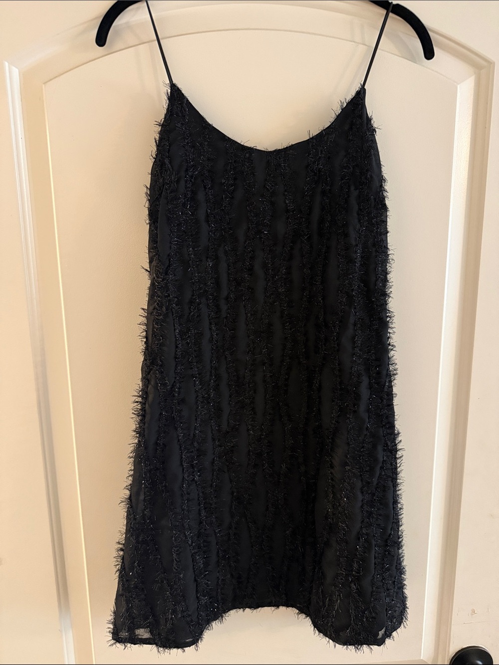 Women's Black Textured Fringe Slip Mini Dress